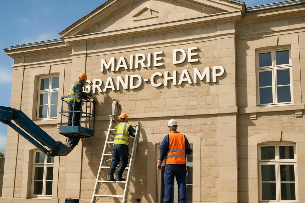 découvrez comment la finalisation du lettrage à la mairie de grand-champ améliore la visibilité et l'accueil des visiteurs, renforçant l'image de la commune.